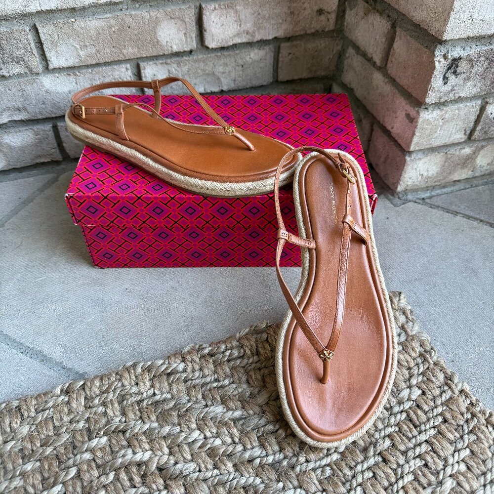 TORY BURCH DELICATE LOGO ESPADRILLE THONG 9 Women's Sandal Summer Preppy New